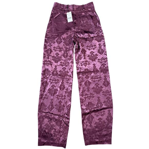 CINQ À SEPT Collins Floral Jacquard Straight Leg Elegant Pants Dark Fig 4 - Picture 2 of 9